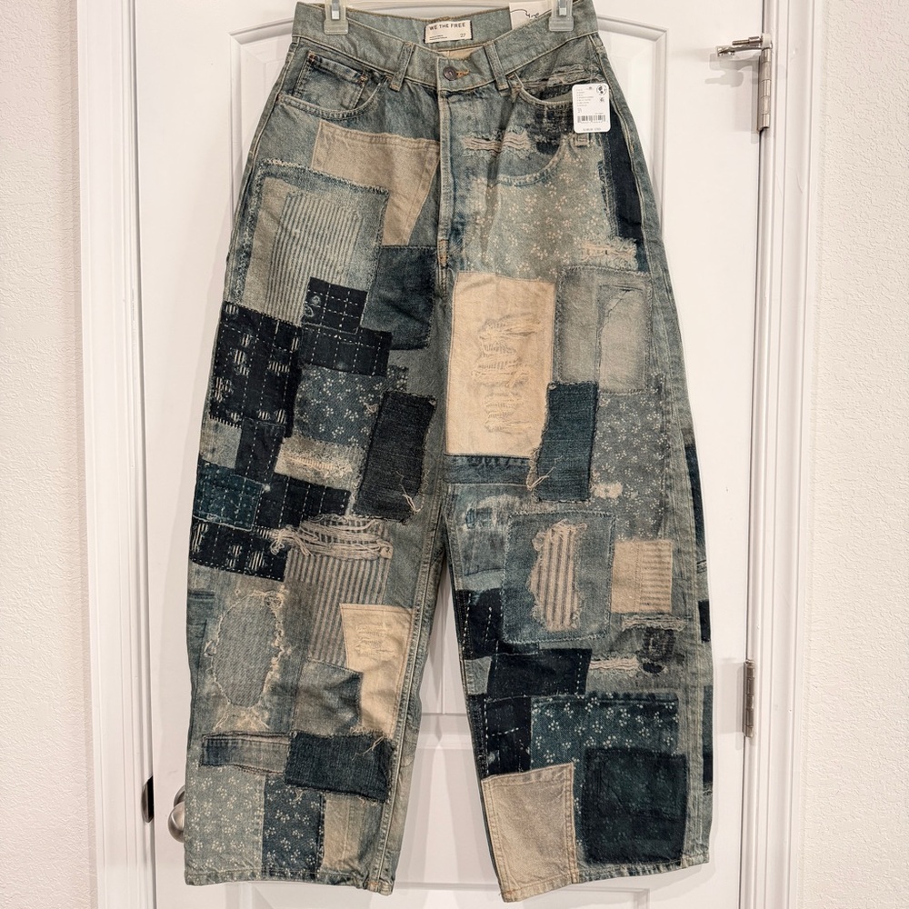NEW Free People We The Free Illusions Printed Relaxed Jeans 27